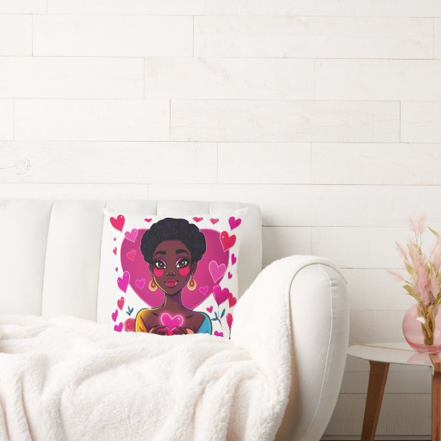 Coussin Colorful Girl Art Throw Pillow – Vibrant Home Déco (Canapé)