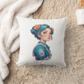 Coussin Colorful Girl Portrait with Flowers (Couverture)