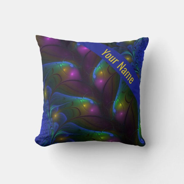 Coussin Colorful Luminous Abstrait moderne Fractal Art Nom (Recto)
