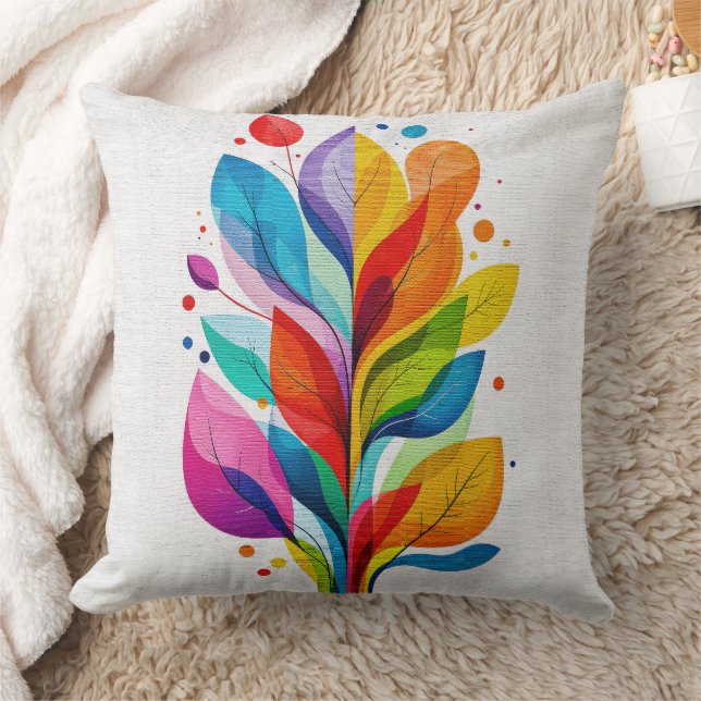 Coussin Colorful Modern Botanical Leaves Abstract Tree (Couverture)