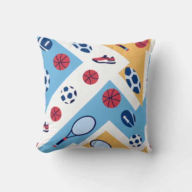 Coussin Colorful Sports Pattern – Balls, Rackets & Sneaker (Recto)
