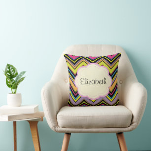 Coussin Colorful Zigzag, Rainbow Zigzag, Your Name