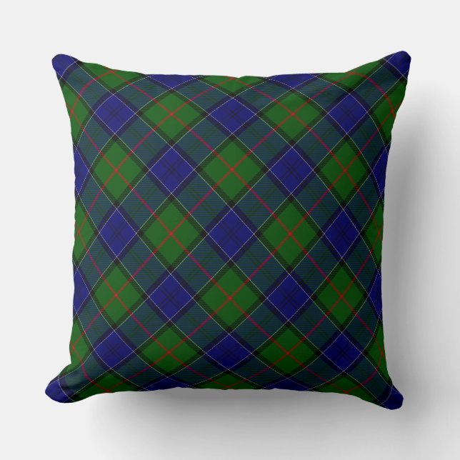 Coussin Colquhoun tartan bleu vert plaid (Recto)