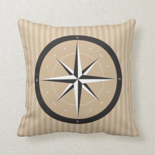 Coussin Compass  Design Motif noir beige