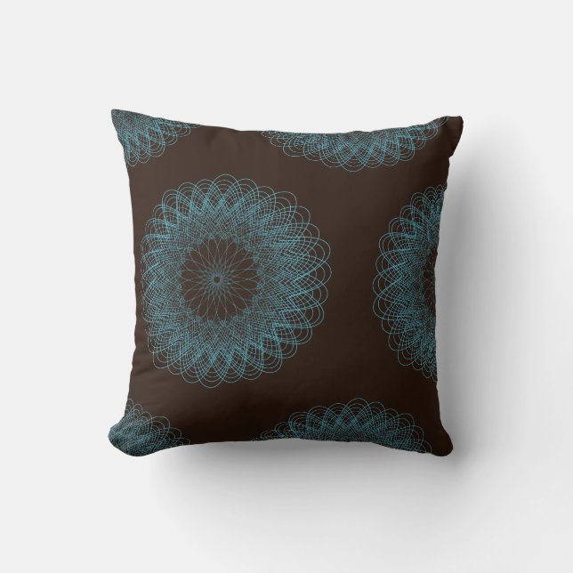 Coussin Complex Guilloche Flower motif brun turquoise (Recto)