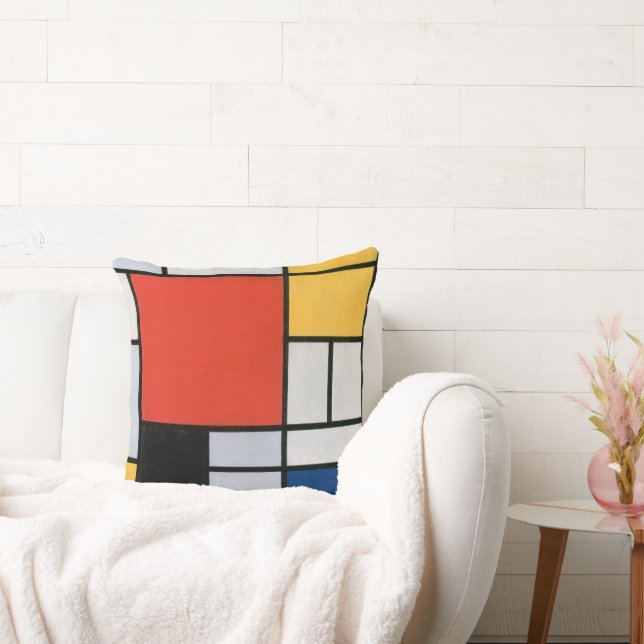 Coussin Composition de Piet Mondrian Rouge Jaune Bleu Impr (Canapé)