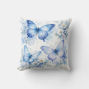 Coussin Composition florale Papillon Bleu