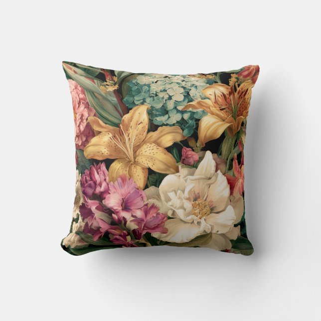 Coussin Composition florale vintage vibrante (Recto)