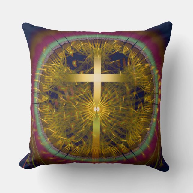 Coussin Composition ronde d'art fractal croisé (Recto)
