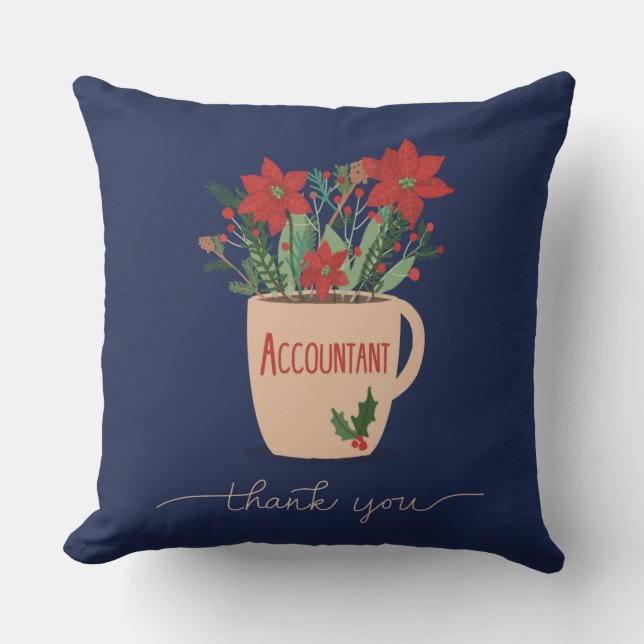 Coussin Comptable Merci à Noël Poinsettias (Recto)