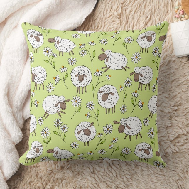 Coussin Compter les moutons sur le vert de rosée miel (Couverture)