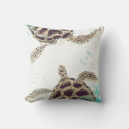 Coussin Concepteur d'amour de tortue de mer d'aquarelle (Recto)