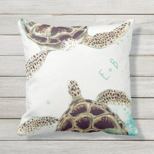 Coussin Concepteur d'amour de tortue de mer d'aquarelle
