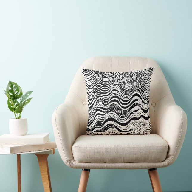 Coussin Conception abstraite en noir et blanc (Chaise)