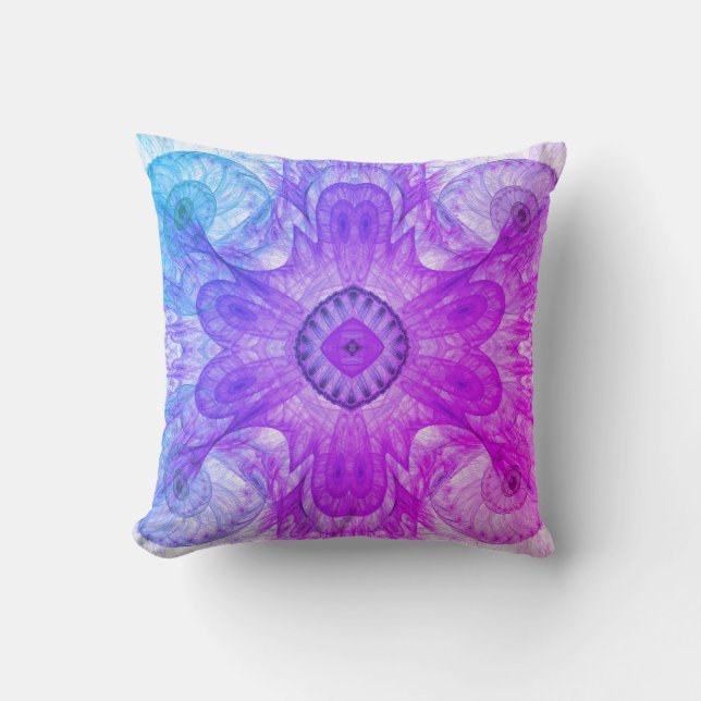 Coussin Conception Abstraite fractale rose et bleu (Recto)