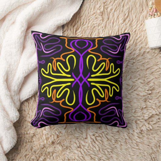 Coussin Conception Abstraite violet, jaune, orange et rose (Couverture)