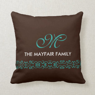 Coussin Conception blanche turquoise Brown fleurie de