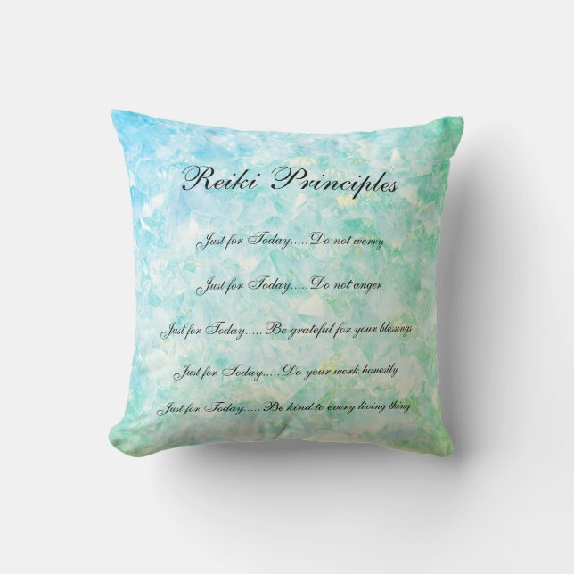 Coussin Conception bleue de principes de Reiki de cristaux (Recto)