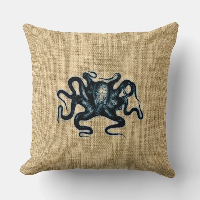 Coussin Conception bleue de vie marine de poulpe de Kraken (Recto)