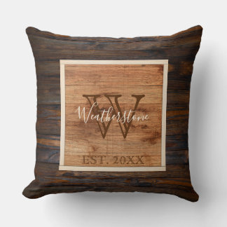 Coussin Conception Carré de monogramme en bois rustique