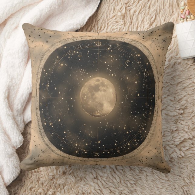 Coussin Conception céleste de Pleine lune Vintage rustique (Couverture)