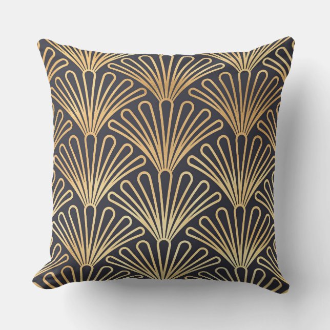 Coussin Conception classique de fan d'or d'art déco sur a (Recto)