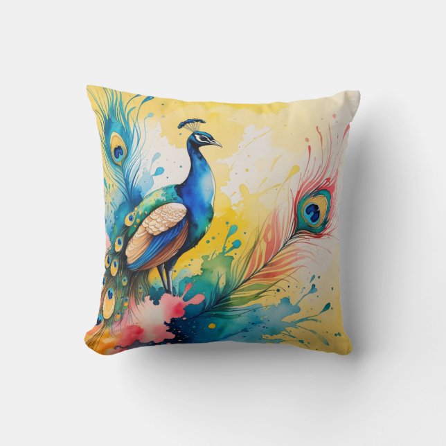 Coussin conception colorée de paon  (Recto)