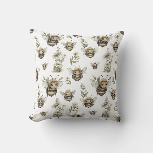 Coussin Conception d'abeille à l'aquarelle mignonne | Abei (Recto)