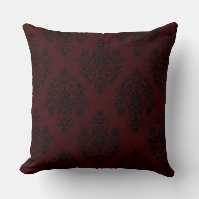 Coussin Conception damassée élégante de couleur rouge fonc (Recto)