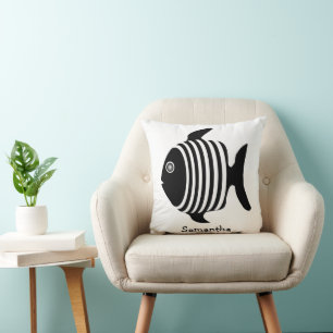Coussin Conception d'ange de poisson noir et blanc personn