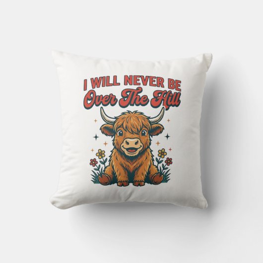 Coussin Conception d'anniversaire drôle de vache highland  (Recto)