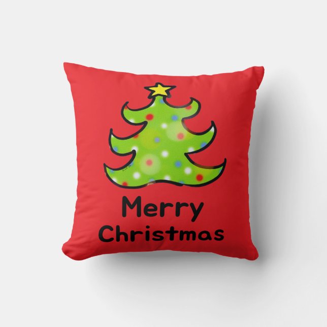 Coussin Conception d'arbre fantaisiste de Joyeux Noël (Recto)