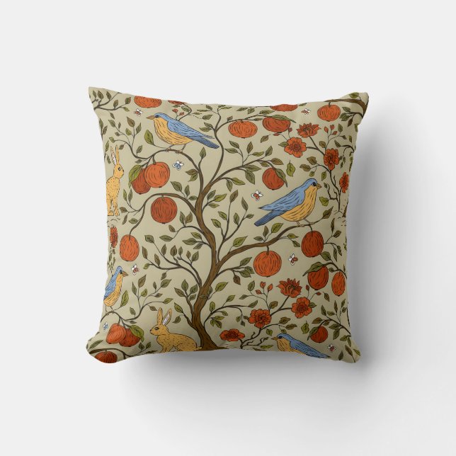 Coussin Conception d'arbres bruns avec des pommes oranges  (Recto)
