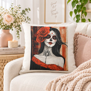 Coussin Conception d'art folklorique gothique de femme Cat