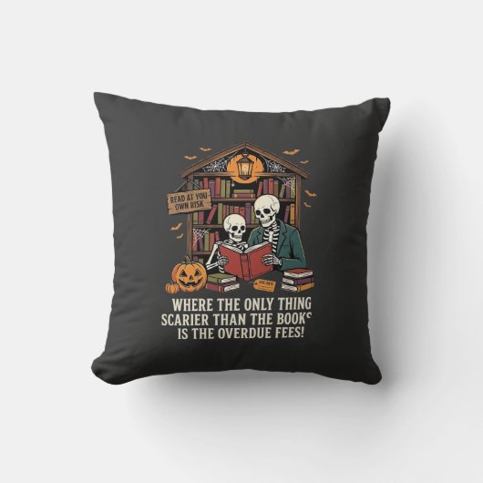 Coussin Conception de bibliothèque de squelette d'Hallowee (Recto)