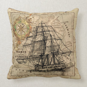 Coussin Conception de boussole de carte de bateau de