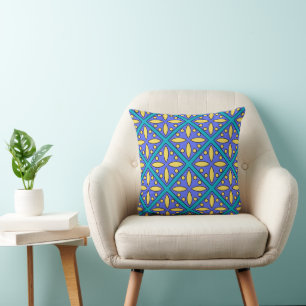 Coussin Conception de carrelage moderne bleu et jaune