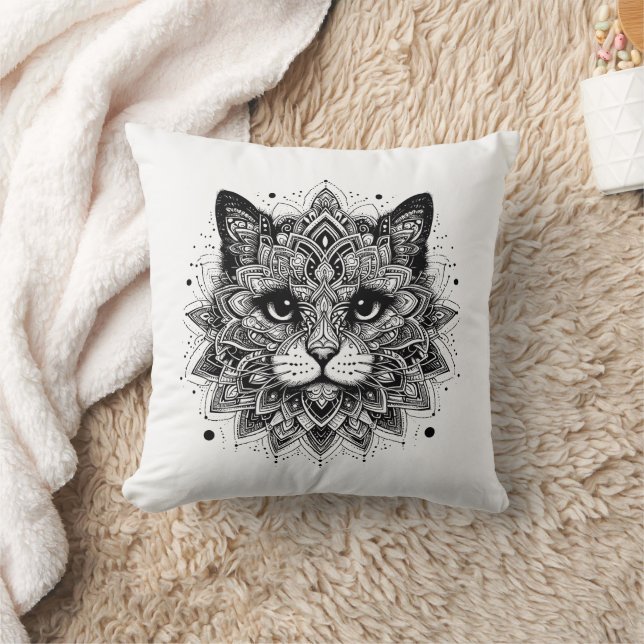Coussin Conception de chat à motif mandala (Couverture)