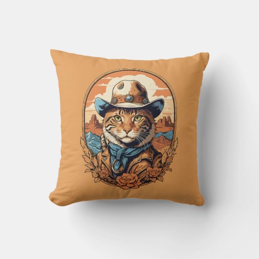 Coussin Conception de chat cowboy vintage (Recto)