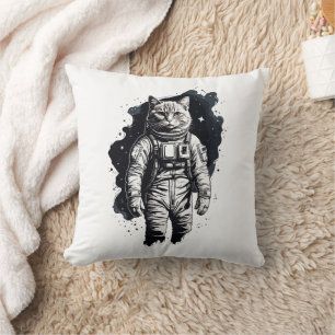 Coussin Conception de chat par astronaute d'encre noire