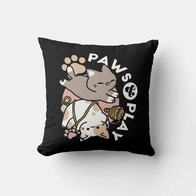 Coussin Conception de chats mignons et joueurs – Art de pa (Recto)