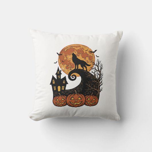 Coussin Conception de chemise de citrouille de lune de lou (Recto)