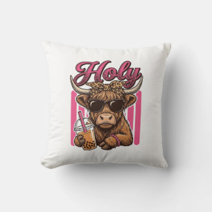 Coussin Conception de chemise de thé Boba vintage de vache