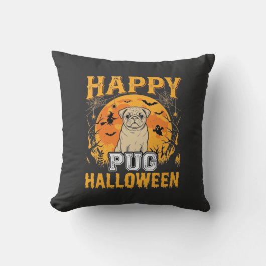 Coussin Conception de chien effrayant Halloween Pug heureu (Recto)