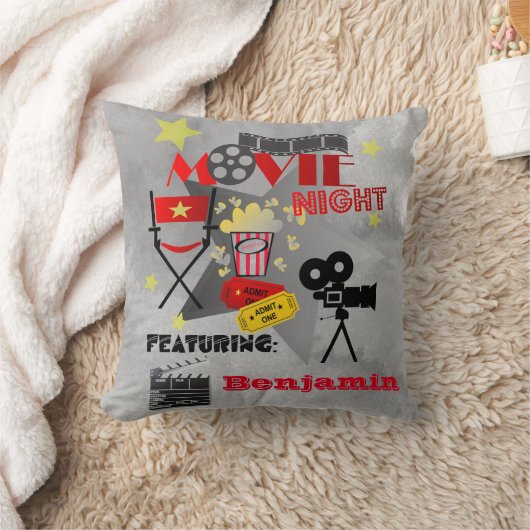 Coussin Conception de cinéma maison de nuit avec nom (Couverture)