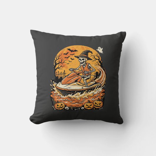 Coussin Conception de citrouille de sorcière de squelette (Recto)