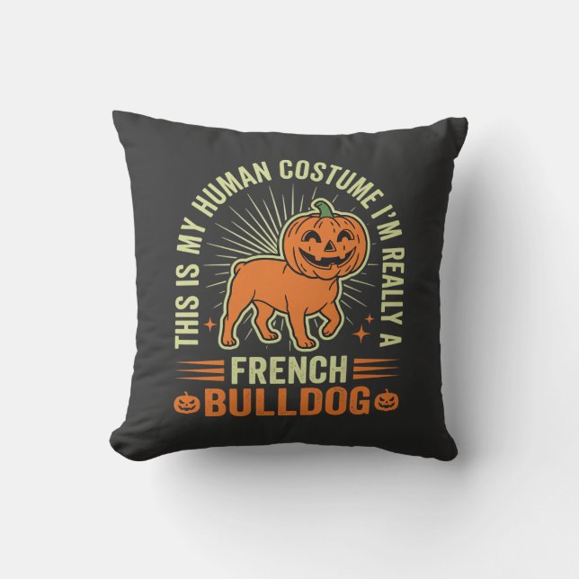 Coussin Conception de costume humain drôle de French Bulld (Recto)