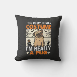 Coussin Conception de costume humain drôle de Pug Hallowee
