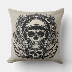 Coussin Conception de crâne avec ailes et symboles