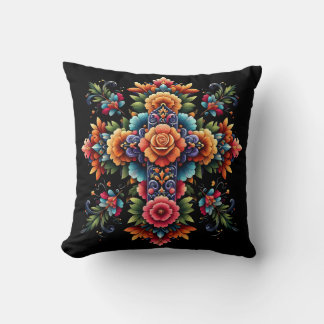 Coussin Conception de croix florales mexicaine